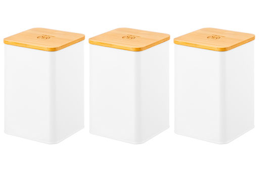 Набор 3 банок для сыпучих продуктов 1,1 л 9,5*9,5*14,5 см Чай, кофе, сахар белый с бамбук.крышк - Elan gallery фото 5