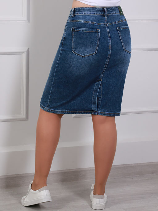 Юбка из денима по колено женская - Almond фото 3