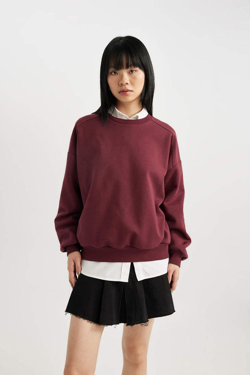 Толстовка из плотной ткани Cool Oversize с круглым вырезом - Defacto фото 4