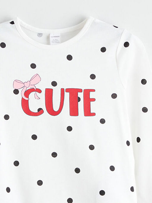 Bisiklet Yaka Bask?l? K?z ?ocuk Ti??rt