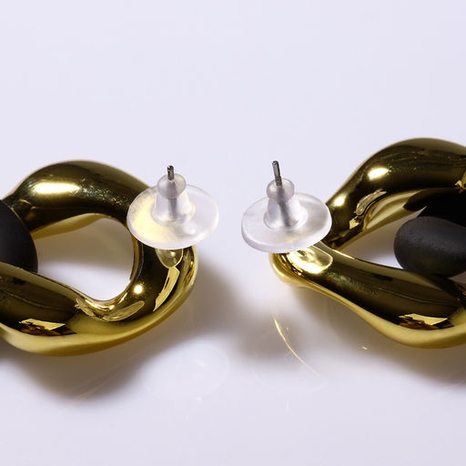 Серьги металл «Цепь» диагональ, 2 полых ромба, цвет золотисто-чёрный