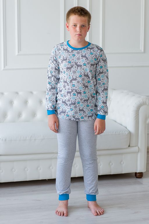Пижама подростковая из джемпера и брюк из кулирки Олененок голубой - Амадэль фото 3