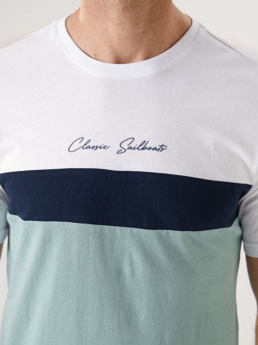 Bisiklet Yaka K?sa Kollu Renk Bloklu Erkek Ti??rt