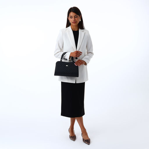 Сумка женская тоут на молнии, 31×10×20 см, однотонная, со стёжкой, чёрная