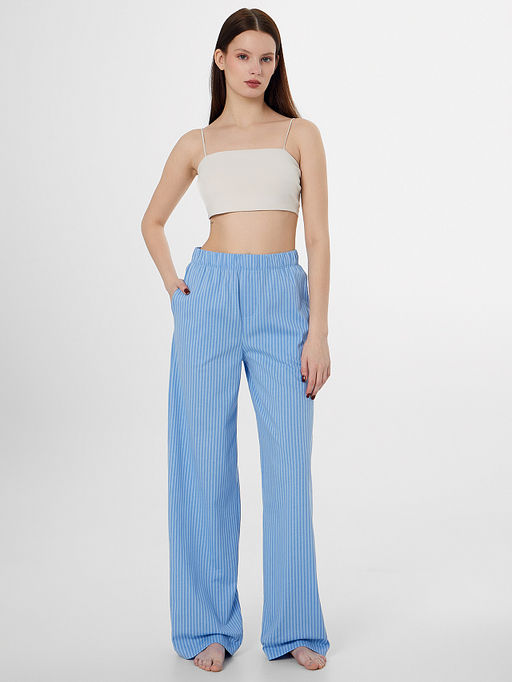 Брюки домашние женские голубые в полоску с надписью - Mark formelle фото 3