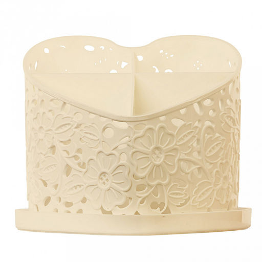 Подставка для столовых приборов пластмассовая Сердце 19х17х15см, 4-х-секционная, бежевый (Россия) - Домашняя мода фото 2