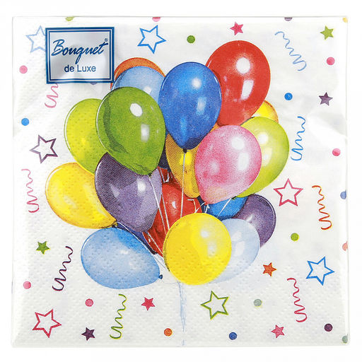 Салфетки бумажные "Bouquet de Luxe" 24х24см, 3-х слойные, 25 штук в упаковке, 100% целлюлоза, "Веселый праздник" (Россия)