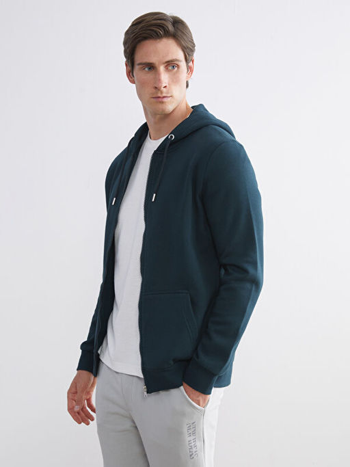 Kap??onlu Uzun Kollu Erkek Fermuarl? Sweatshirt