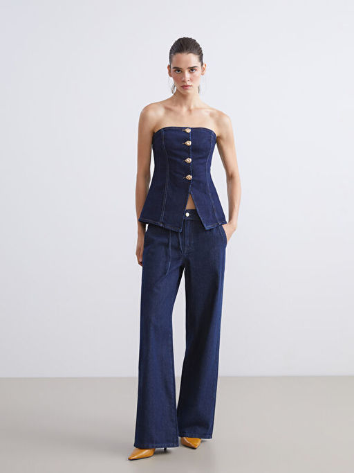 Beli Kemerli Wideleg Kad?n Jean Pantolon