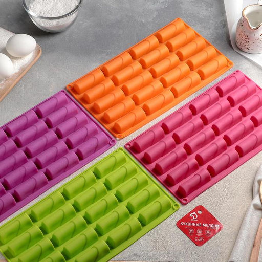 Форма для выпечки Доляна «Батончик», силикон, 30×17.5 см, 20 ячеек (6.5×2.5×2 см), фиолетовая