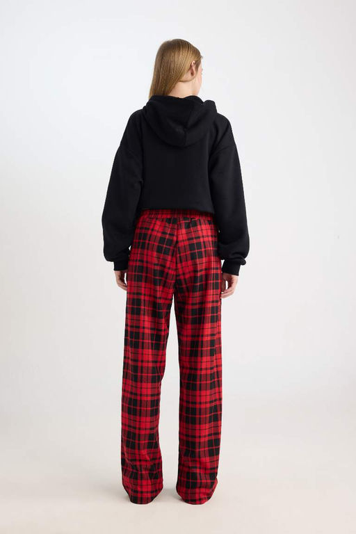 Прохладные широкие брюки Широкие брюки в клетку с карманами на талии Эластичные пижамные брюки с нормальной талией - Defacto фото 6