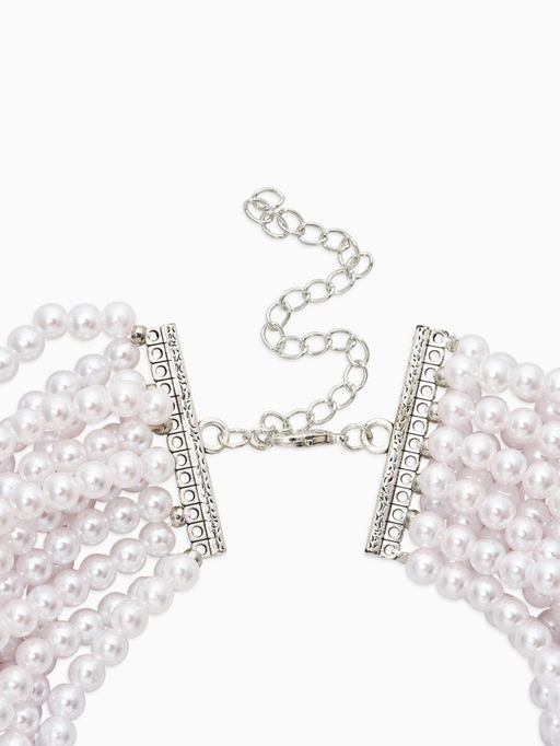 Чокер-бусы многослойный «Жемчужная императрица», 12 рядов, №6, L=30 см+10 см, белый в серебре