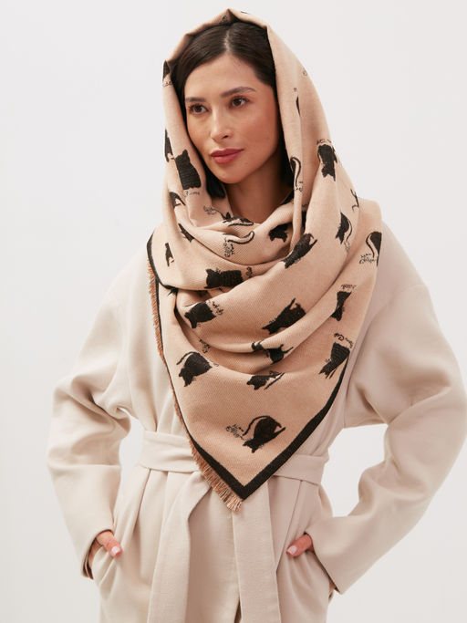 в составе шерсть Большой, мягкий, теплый двусторонний палантин с принтом - Tantino фото 2