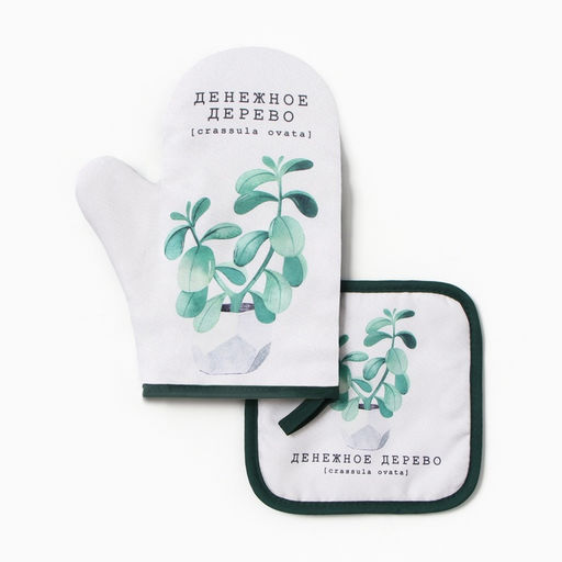 Набор кухонный «Денежное дерево» варежка-прихватка 20×27 см, прихватка 17×17 см 100% п/э