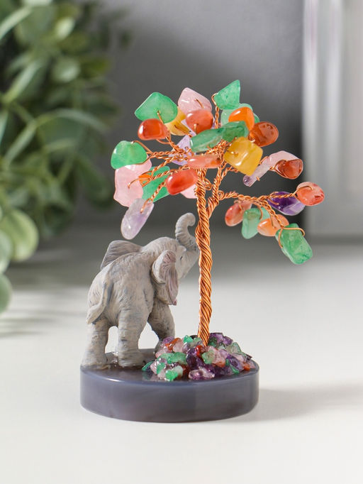 Сувенир "Слон у дерева" 18 камней 5,8х5,8х10,5 см