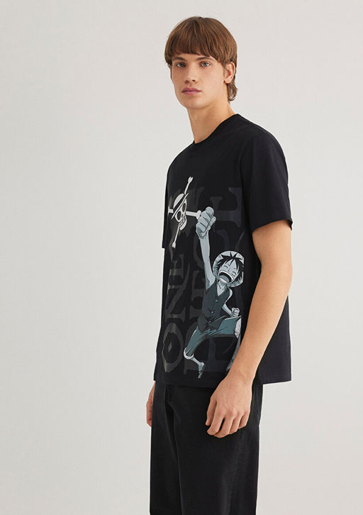 One Piece Bask?l? Siyah Tisort - Mavi фото 3