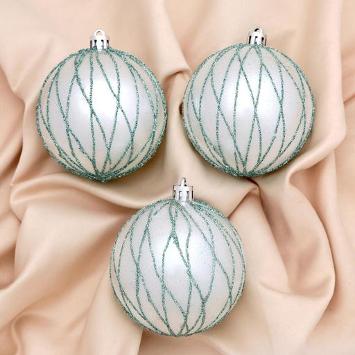 Ёлочные игрушки Геометрический полосы, шары новогодние, d=8 см, набор 3 шт., зелёно-белый