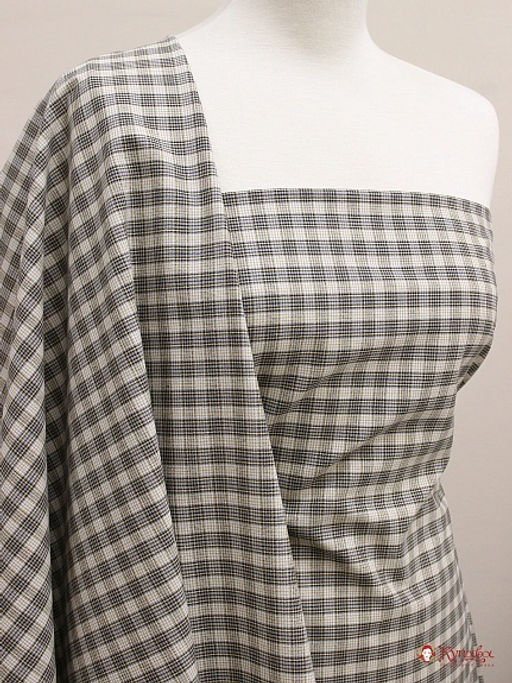 Пестрядь Мелкая клетка цв.серый/бежево-желтый, ш.1.5м, хлопок-100%, 130гр/м.кв - Купава фото 5