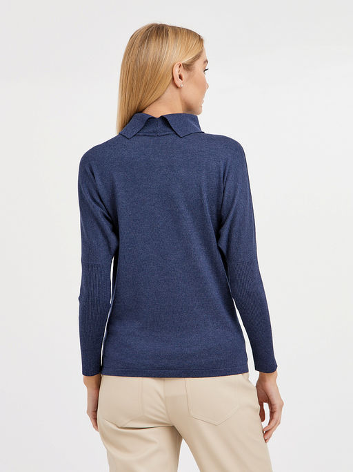 водолазка женская в синем цвете силуэта летучая мышь с добавлением страз - Glenfield фото 6