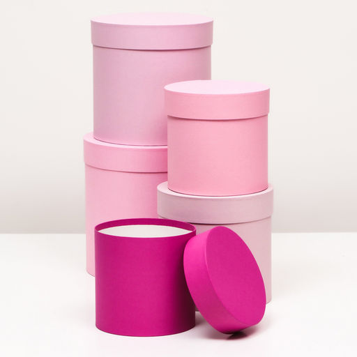 Набор шляпных подарочных коробок 5 в 1« Феерия» , розовый, 23×23 - 14×14 см