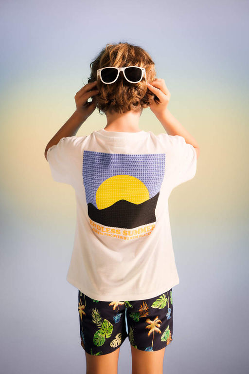 Футболка оверсайз с круглым вырезом и пышным принтом для мальчиков с короткими рукавами - Defacto фото 4