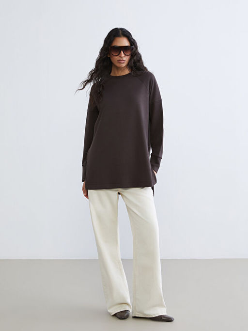 Bisiklet Yaka Oversize Kad?n Sweatshirt Tunik