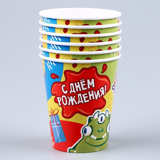 Набор бумажной посуды Монстрики: 6 тарелок, 1 гирлянда, 6 стаканов - Страна карнавалия фото 5