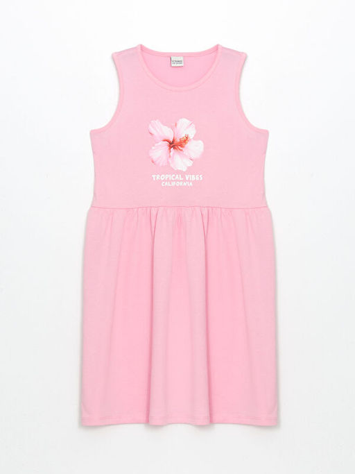 Bisiklet Yaka ?i?ekli K?z ?ocuk Elbise