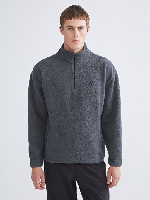 Dik Yaka Uzun Kollu Polar Erkek Sweatshirt