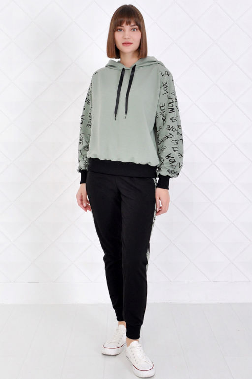 Арт. 2351 Костюм с брюками женский 44-52 (5 шт) Цвет:верх- полынь, черный, низ- полынь, черный - Калинка фото 8