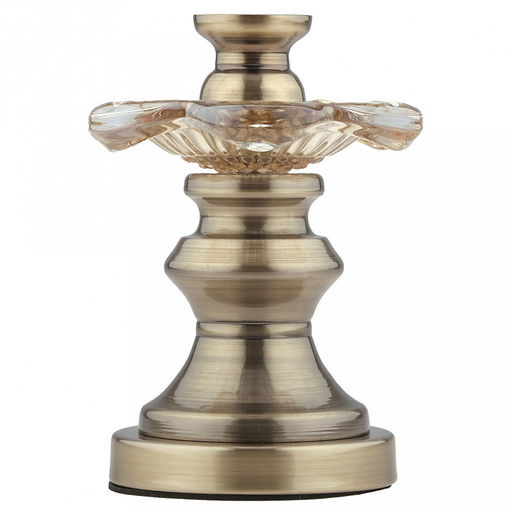 Подсвечник стеклянный "Нарцисс" h13см, д10см, чаша д3,3см, h4см, нескользящее основание д8см, металлическая ножка, бронзовый, в коробке (Китай)