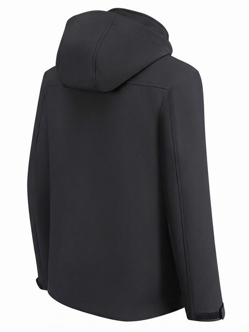 Ветровка мужская софтшелл виндстоппер с капюшоном спортивная черного цвета 9617_1Ch