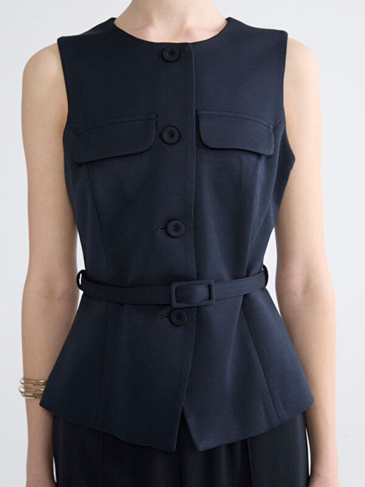 Bisiklet Yaka Beli Kemerli Kad?n Yelek