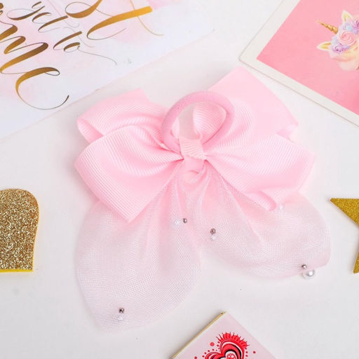 Цена за 6 шт. Бант для волос на резинке «Бантик Лили с блёстками», 10×8 см, розовый