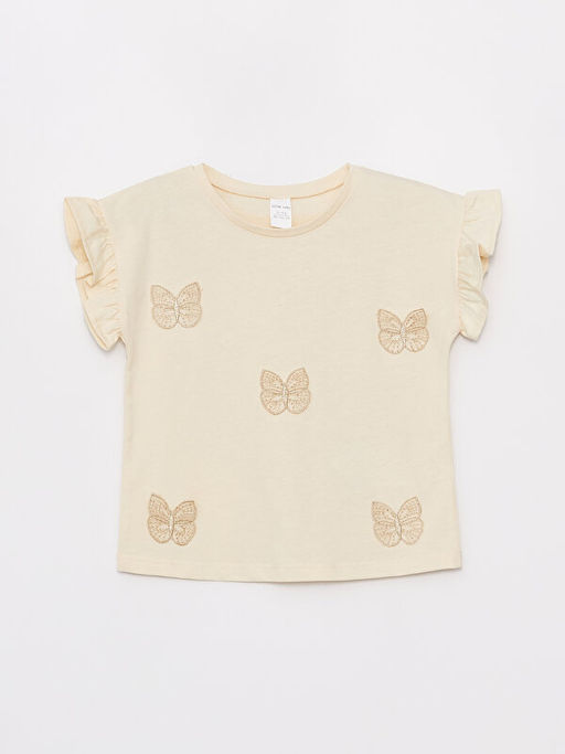 Bisiklet Yaka Bask?l? K?sa Kollu K?z Bebek Ti??rt