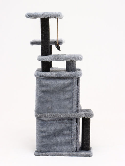 Домик для кошек с когтеточкой, квадратный, этажи 33 х 40 х 103 см, ковролин , серая