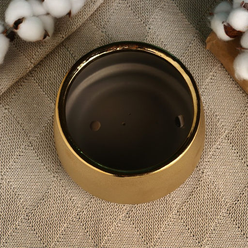 Фигурное кашпо для цветов «Золотое», 1.3 л, 14.5×14.5×10 см, керамика, золотистое