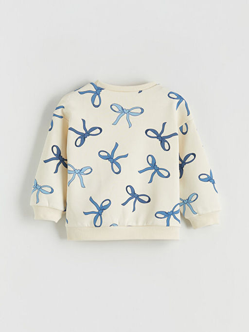 Bisiklet Yaka Fiyonk Desenli K?z ?ocuk Sweatshirt