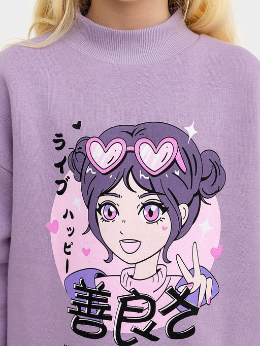 Джемпер для девочек в лиловом цвете с печатью - Mark formelle фото 5