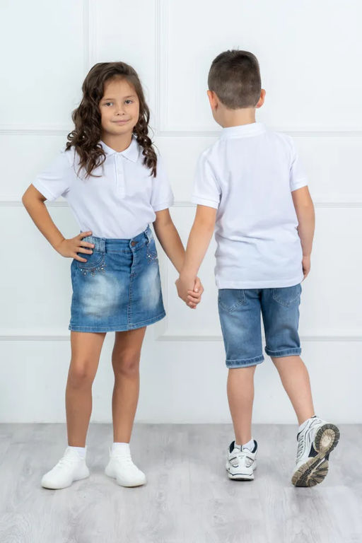 Футболка детская Поло, кор. рукав, цвет Белый, пике карде, 100% х/б - 5+ фото 2