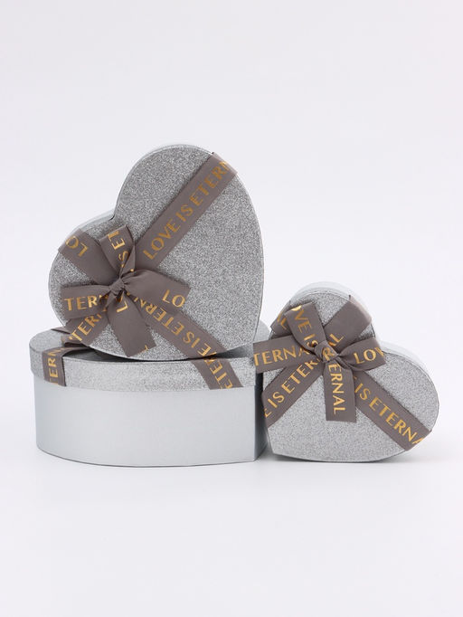 Набор подарочных коробок сердце 3 в 1, серебро с бантом Любовь вечна, 22?20?9; 18.5?17?7.5; 16?14?6 см