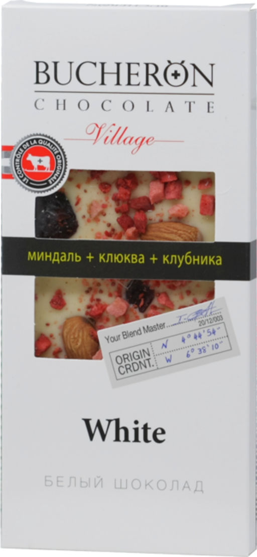 BUCHERON. Village. Белый с миндалем, клюквой и клубникой 85 гр. карт.пачка