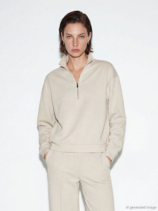 Dik Yaka Soft Touch Kad?n Sweatshirt