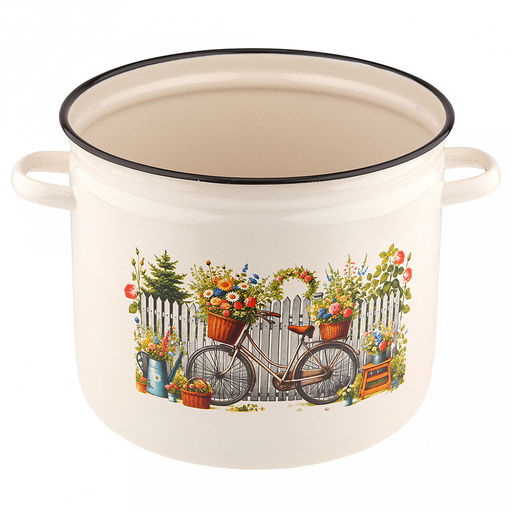 "Романтика" Кастрюля эмалированная 12л, форма цилиндрическая, металлическая крышка, металлические ручки, жемчужный (Россия)