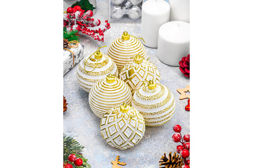 Набор 6 новогодних шаров 8*8 см Золотой винтаж шампань с эффектом старины - Elan gallery фото 12