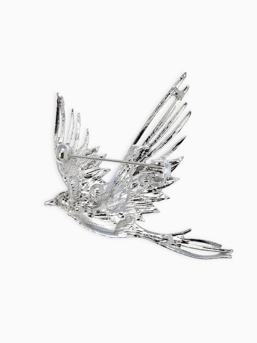 Брошь "Феникс снежный", цвет серо-зелёный в серебре