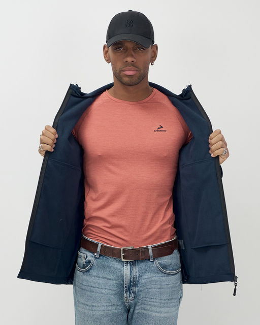 Ветровка спортивная мужская с капюшоном softshell темно-синего цвета 9563TS - Mtforce фото 8