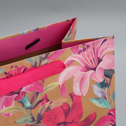 Цена за 2 шт. Пакет подарочный крафтовый, упаковка, «Цветы», ML 23×27×11.5 см