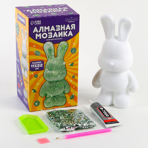 Алмазная мозаика на фигурке Зайка, зеленый - Школа талантов фото 3