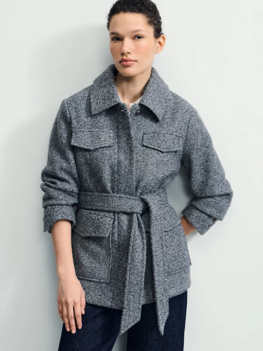 Куртка-рубашка из ткани с ворсом на поясе / Zarina  фото 10